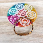 Image du bracelet en pierres d'œil de tigre posé sur un porte encens rond coloré. Discret, raffiné et énergétiquement puissant, ce bracelet en perles d’œil de tigre de 4 mm est un véritable concentré de protection et d’ancrage. Ce bracelet élastique est en vente chez Zen Aatma - boutique zen et ésotérique.